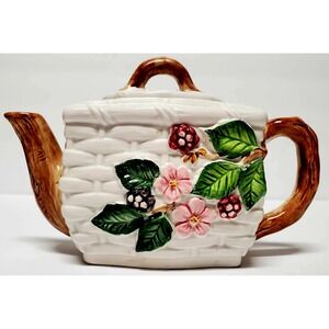 VTG Shafford Berry Time Tiny Teapot/ Creamer Lid Majolica Berry Floral 1988 UK